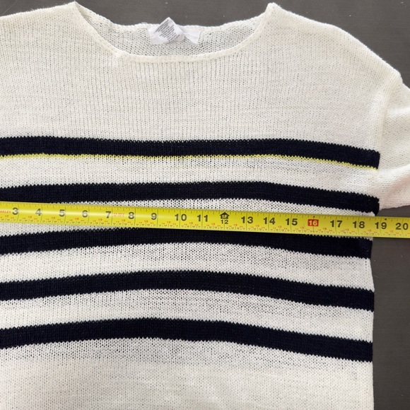 WORKSHOP White Navy Sailor Stripe Lightweight Knit Top Sweater Preppy Coastal - Picture 3 of 6